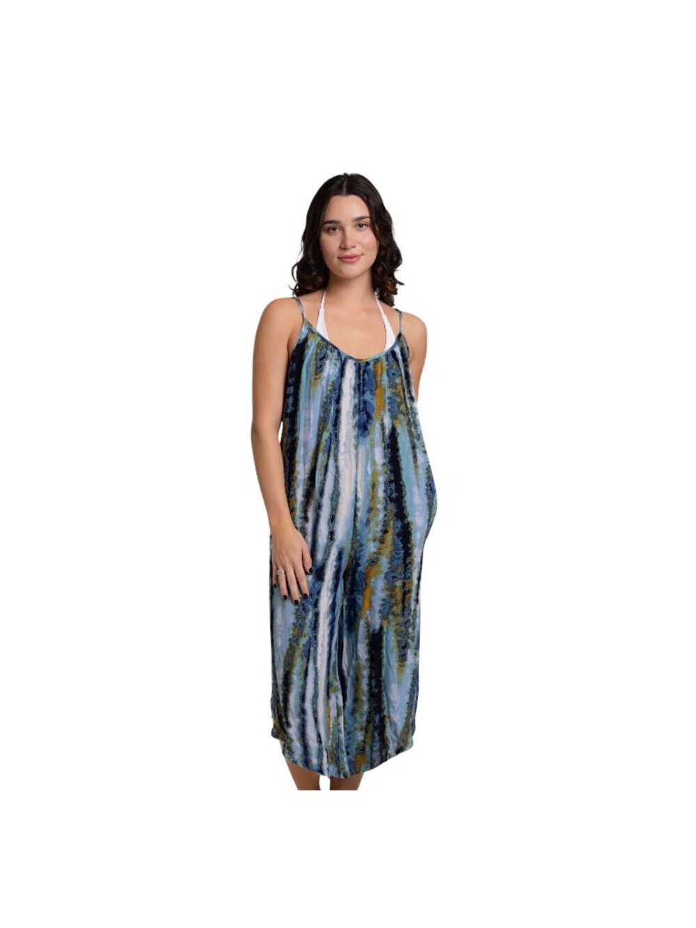 NWT J. Valdi Womens Striped Jumpsuit Swim Cover Up J15175 Blue Multi L
